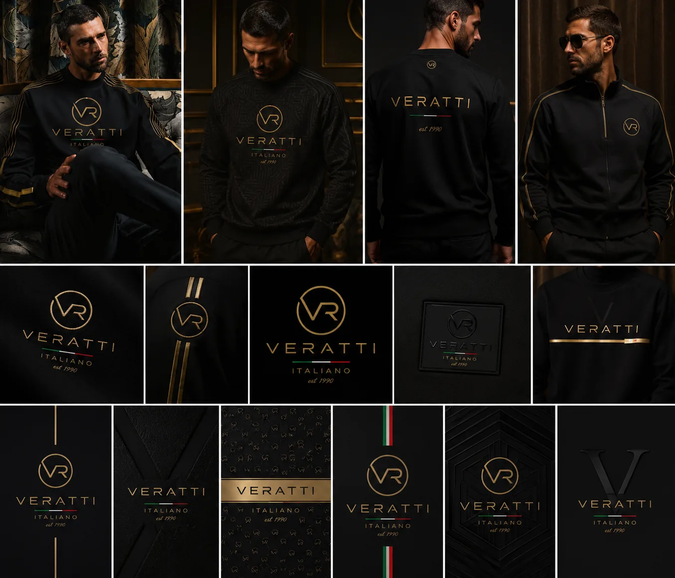 VERATTI black sweatshirt and branding details